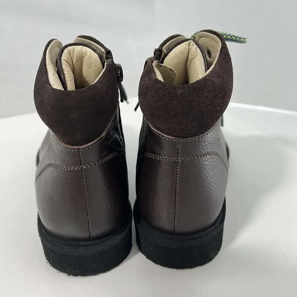 NEW Mini Boden Leather Boots Boys Size 4 Junior (EU 36) Brown Zip AND Lace Hikin